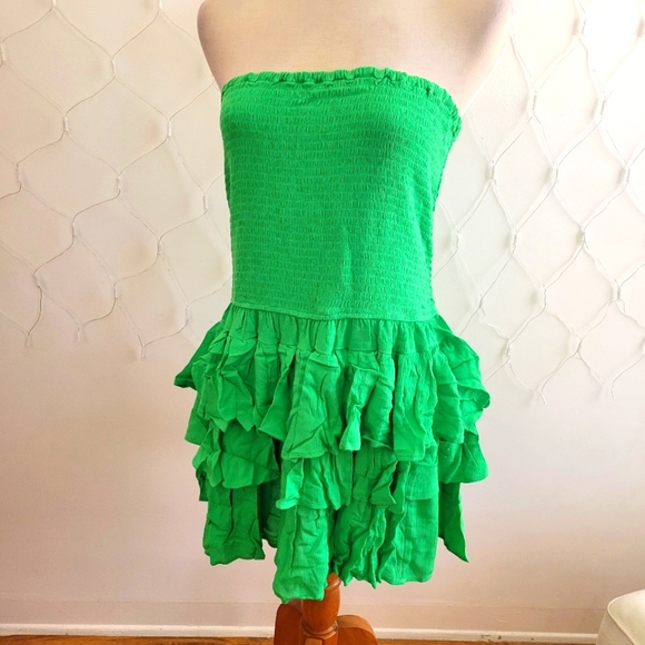 Betsey Johnson Tube Top Shirred Ruffle Mini Dress / Size XL - Picture 2 of 6